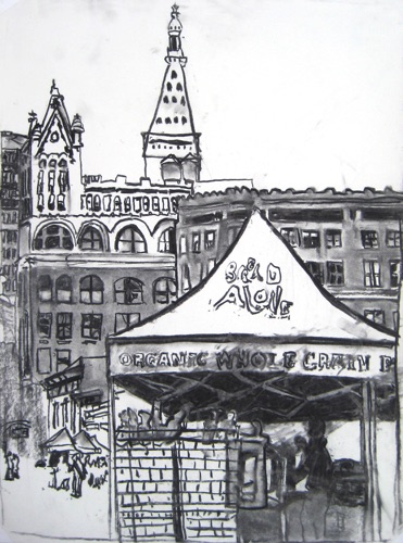 Union Square Greenmarket (sold); 
Willow Charcoal/Paper, 2014; 
24 x 18 in.
